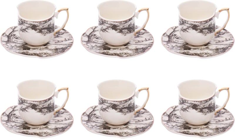 طقم أكواب قهوة نيوفلام مع صحون - 6 قطع